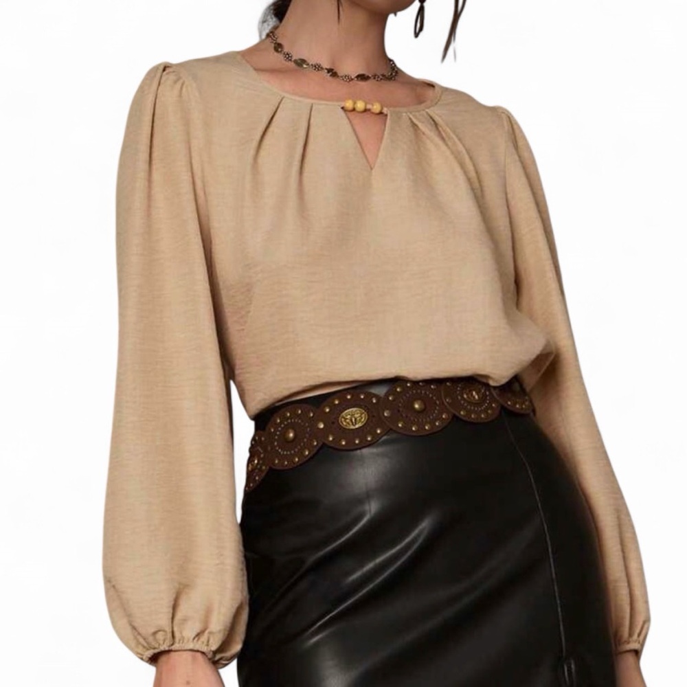 Boho-Chic Puff Sleeve Blouse with Bead Detail